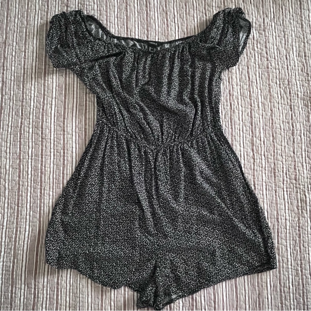 Forever 21 Black and White Printed Off-Shoulder Romper